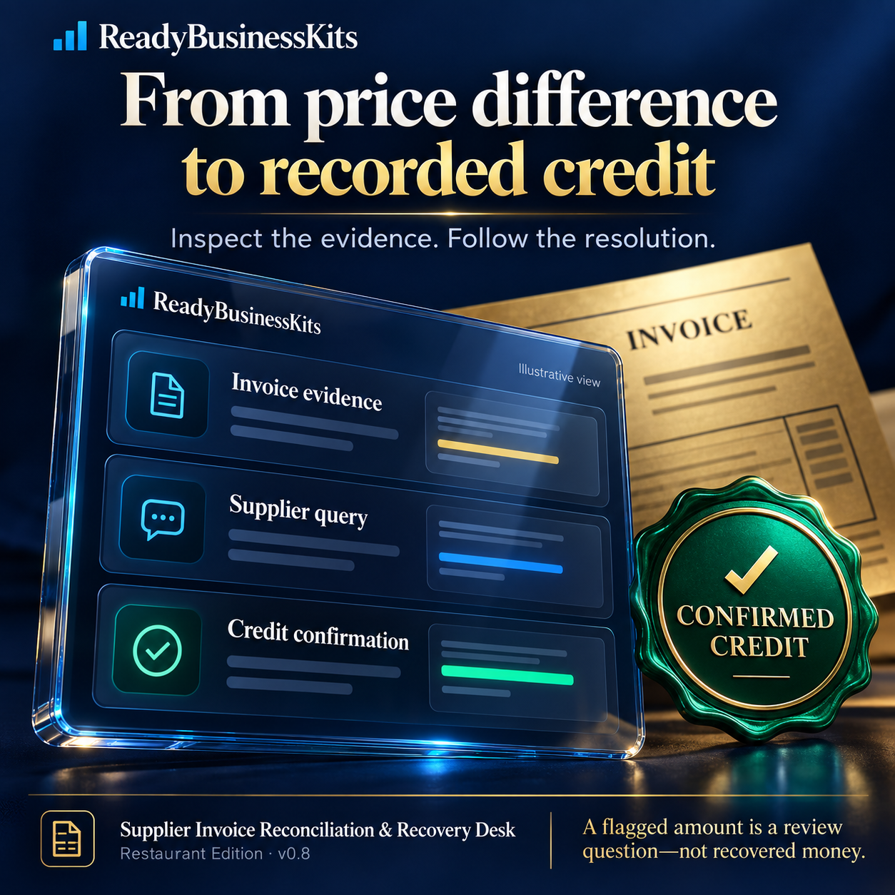 Invoice evidence, supplier query and credit confirmation workflow illustration