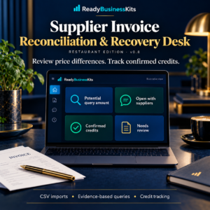 Supplier invoice reconciliation and recovery desk for restaurants, illustrated product view